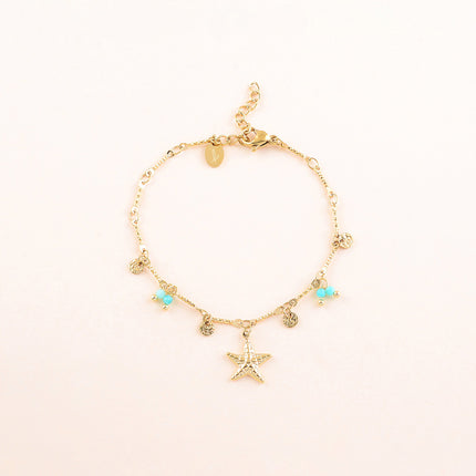 Bracelet - pastilles rondes martelées, pierres naturelles et pendentif étoile de mer