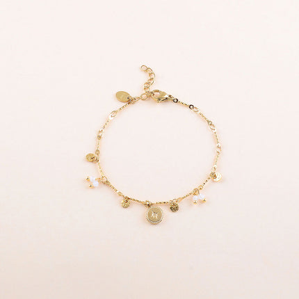 Bracelet - pastilles rondes martelées, pierres naturelles et pendentif étoile gravée