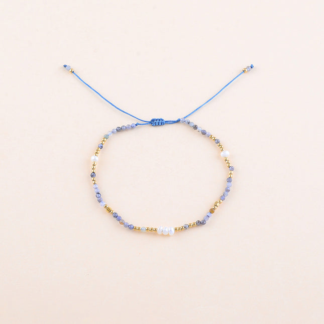 Bracelet sur cordon - perles en acier inoxydable et pierres naturelles