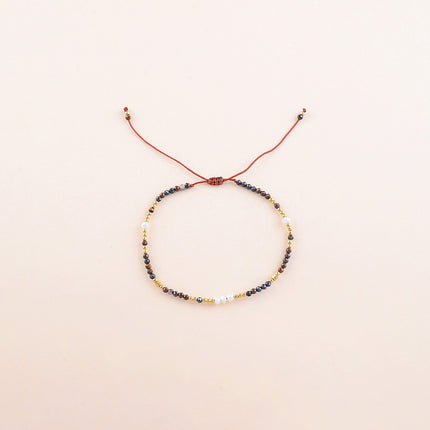 Bracelet sur cordon - perles en acier inoxydable et pierres naturelles