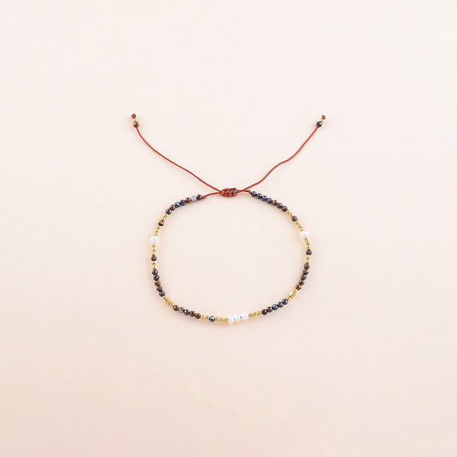 Cord bracelet - stainless steel beads and natural stones