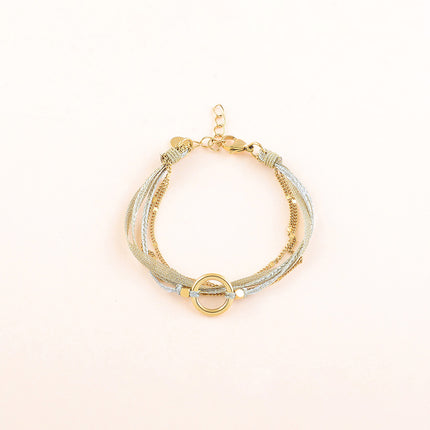 Bracelet multirangs - 3 cordons, 2 chaînes et un anneau