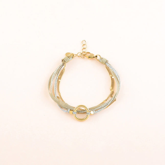 Bracelet multirangs - 3 cordons, 2 chaînes et un anneau