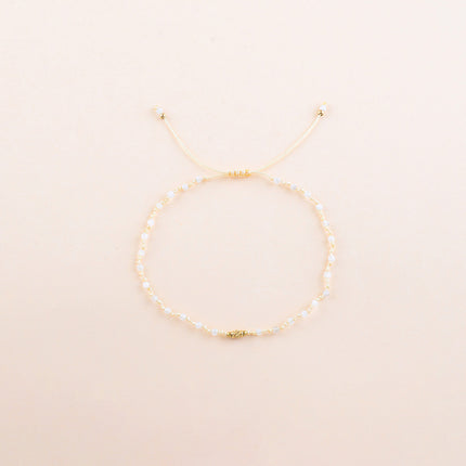 Bracelet sur cordon - fermoir coulissant, perle diamantée en acier inoxydable et pierres naturelles