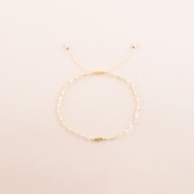 Bracelet sur cordon - fermoir coulissant, perle diamantée en acier inoxydable et pierres naturelles
