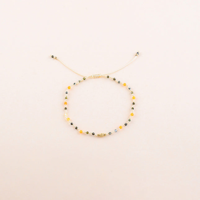 Cord bracelet - sliding clasp, stainless steel diamond bead and natural stones