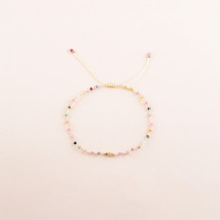 Bracelet sur cordon - fermoir coulissant, perle diamantée en acier inoxydable et pierres naturelles