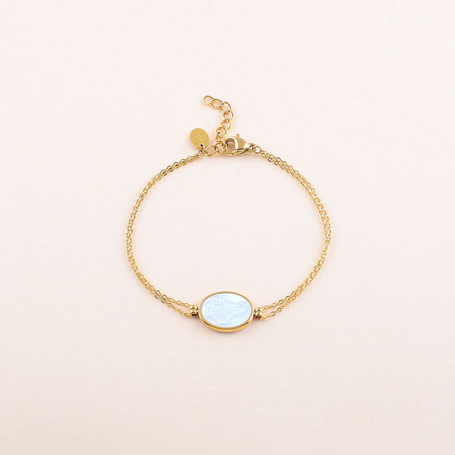 Bracelet - médaillon ovale et pièce nacrée de la Madone