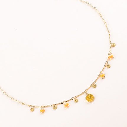 Collier - pastilles rondes martelées, pierres naturelles et pendentif rondelle d'orange