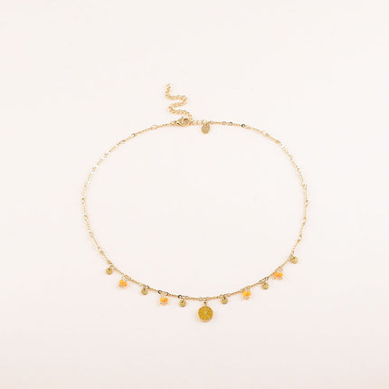 Collier - pastilles rondes martelées, pierres naturelles et pendentif rondelle d'orange