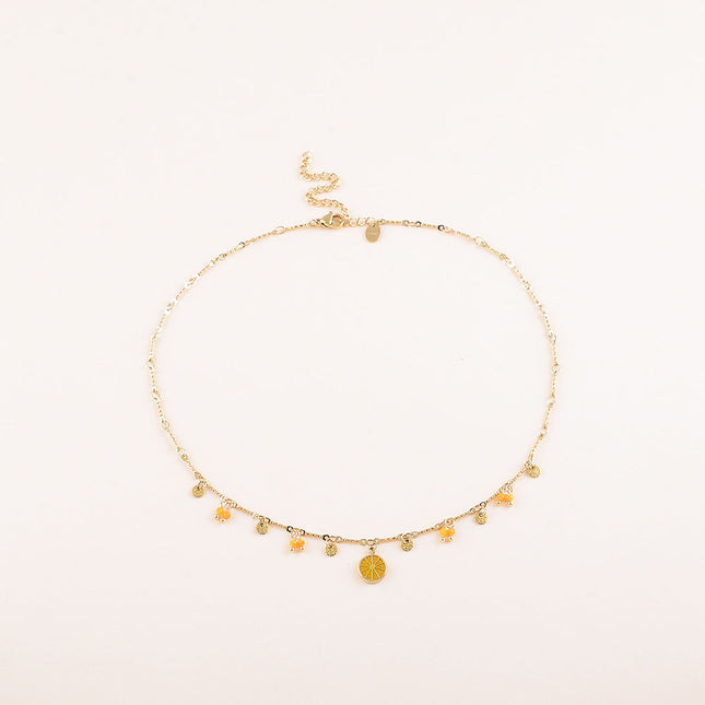 Collier - pastilles rondes martelées, pierres naturelles et pendentif rondelle d'orange