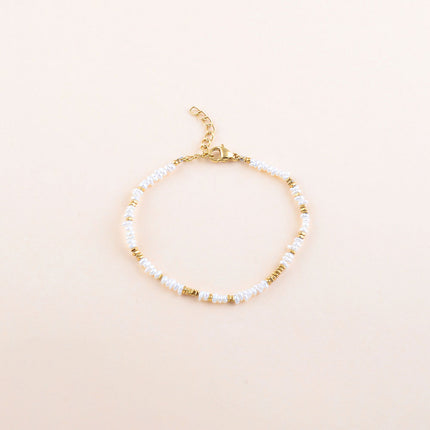 Bracelet - perles carrées en acier inoxydable et perles d'eau douce