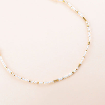 Collier - perles carrées en acier inoxydable et perles d'eau douce