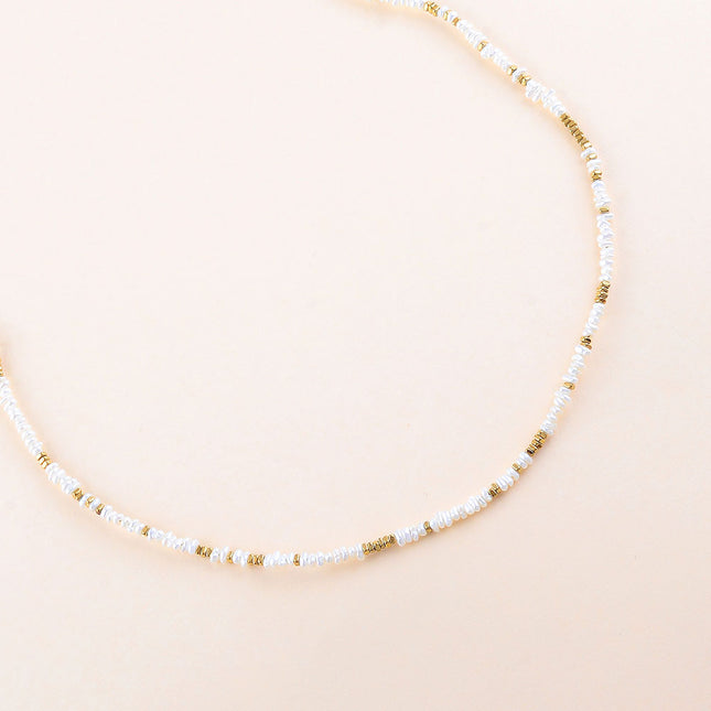 Collier - perles carrées en acier inoxydable et perles d'eau douce