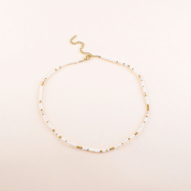 Collier - perles carrées en acier inoxydable et perles d'eau douce