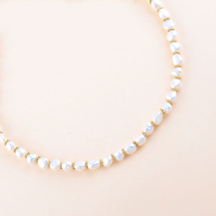 Collier - perles rondelles milgrain en acier inoxydable et perles d'eau douce