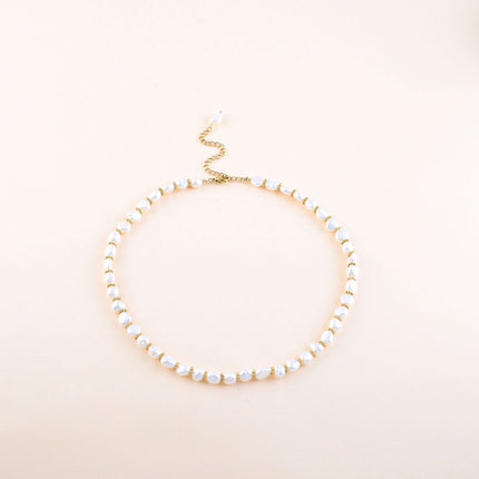 Collier - perles rondelles milgrain en acier inoxydable et perles d'eau douce