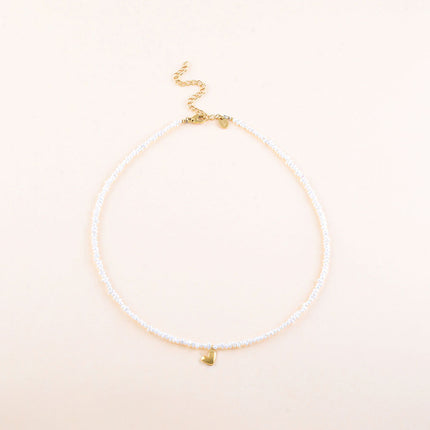 Collier - pendentif coeur, perles en acier inoxydable et perles d'eau douce