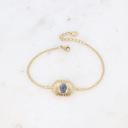 Bracelet Edelyne - feuilles de palmier et pierre naturelle losange