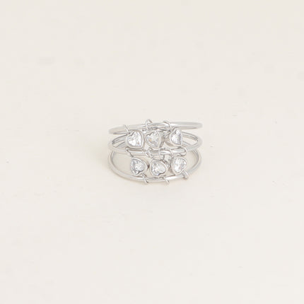 Bague - 3 anneaux et oxydes de zirconium en forme de coeur