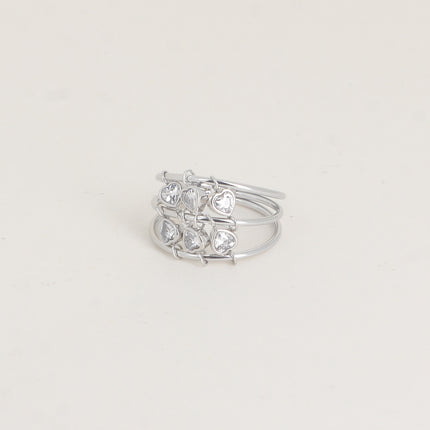 Bague - 3 anneaux et oxydes de zirconium en forme de coeur