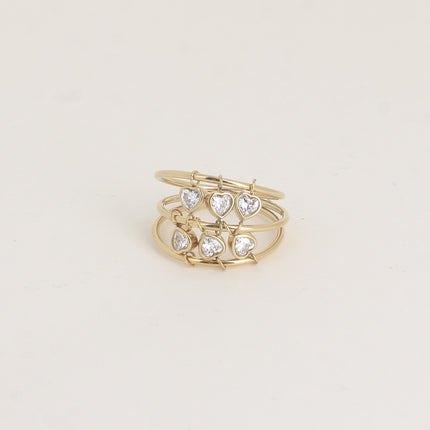 Bague - 3 anneaux et oxydes de zirconium en forme de coeur