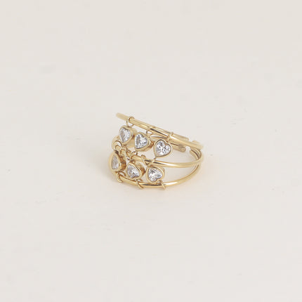 Bague - 3 anneaux et oxydes de zirconium en forme de coeur