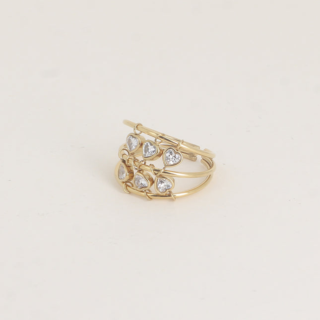 Bague - 3 anneaux et oxydes de zirconium en forme de coeur