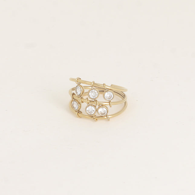 Bague - 3 anneaux et oxydes de zirconium ronds