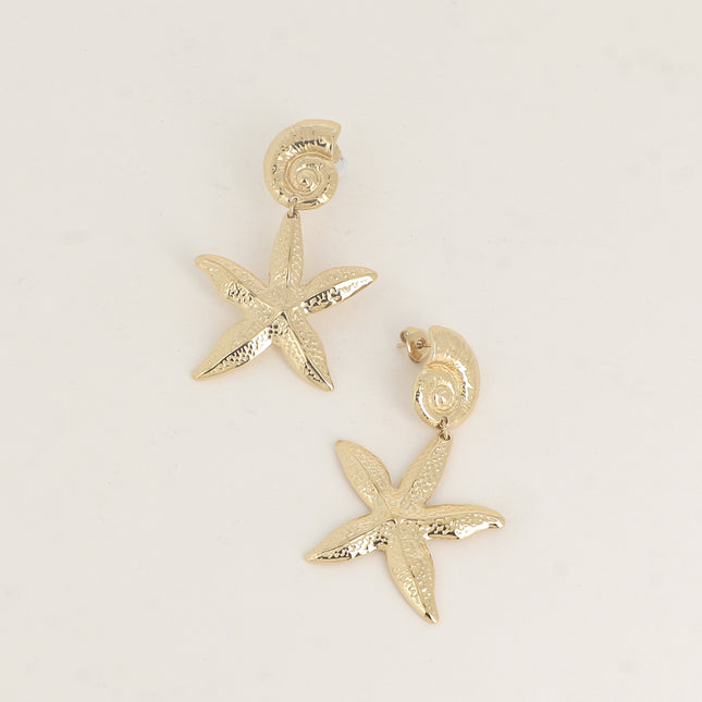 Boucles pendantes - coquillage escargot et étoile de mer