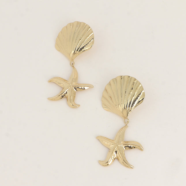 Boucles pendantes - coquillage et étoile de mer