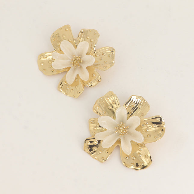 Maxi boucles puces - grande pièce en forme de fleur et fleur en résine