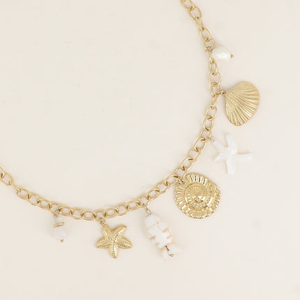 Collier - coquillages, étoiles de mer, poisson en résine, pierres naturelles