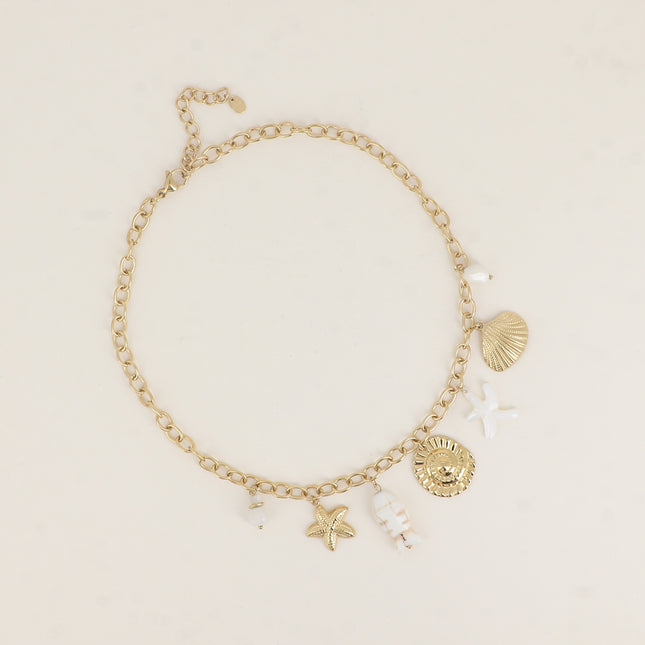 Collier - coquillages, étoiles de mer, poisson en résine, pierres naturelles