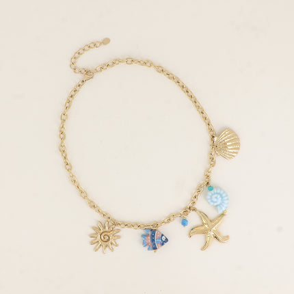 Necklace - shells, starfish, sun, fish, ceramic and enamel