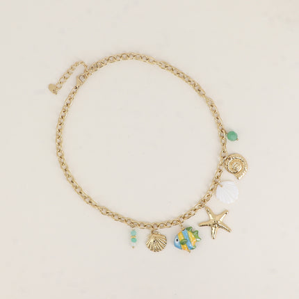 Necklace - mother-of-pearl shell, starfish, shells, ceramic and enamel fish
