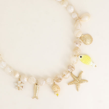 Collier - coquillages, étoile de mer, poissons, céramique