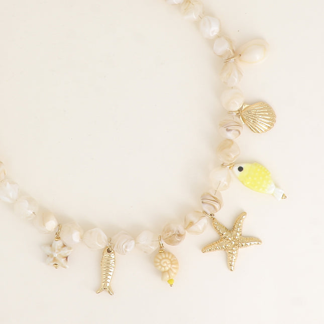 Collier - coquillages, étoile de mer, poissons, céramique