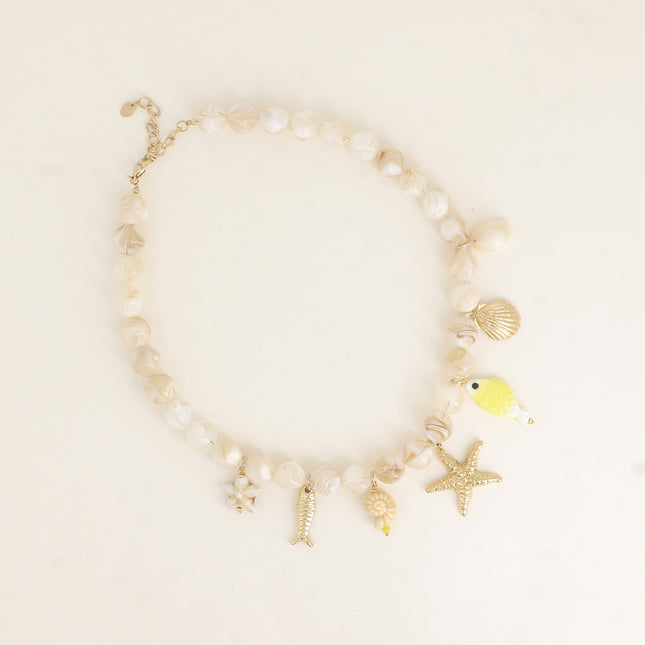 Collier - coquillages, étoile de mer, poissons, céramique