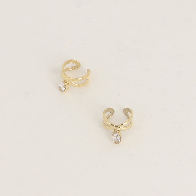 Earcuffs - entrecroisement de deux anneaux et cristal ovale