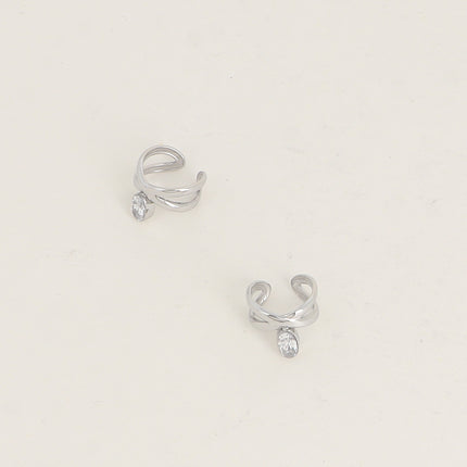 Earcuffs - entrecroisement de deux anneaux et cristal ovale