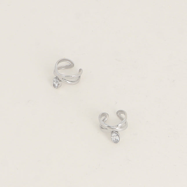Earcuffs - entrecroisement de deux anneaux et cristal ovale