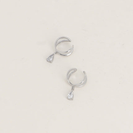 Earcuffs - entrecroisement de deux anneaux et cristal goutte pendant