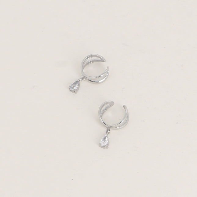Earcuffs - entrecroisement de deux anneaux et cristal goutte pendant