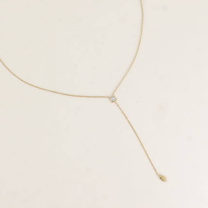 Collier Y - cristal carré et ovale pendant