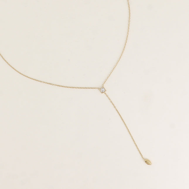 Collier Y - cristal carré et ovale pendant