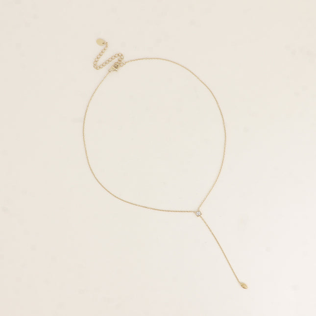 Collier Y - cristal carré et ovale pendant