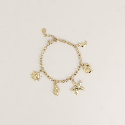 Bracelet - breloques (étoile de mer, soleil, lune, coquillages)