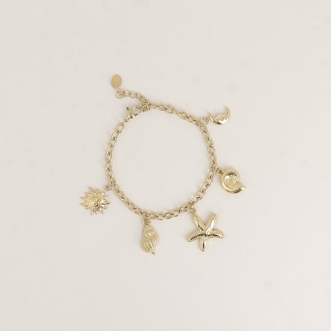 Bracelet - breloques (étoile de mer, soleil, lune, coquillages)