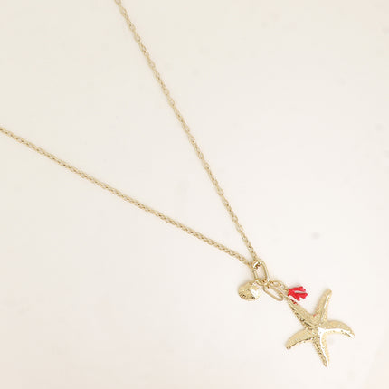 Sautoir - corail en émail, coquillage, étoile de mer